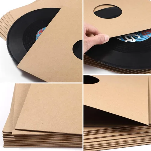 Vista 6 de Facmogu 10 piezas de 30,48 cm de fundas para discos de vinilo LP, fundas de discos de vinilo de cartón de 350 g/m² con acabado kraft, fundas