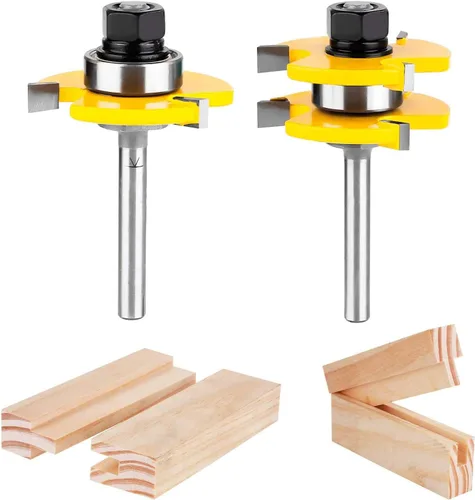 Vista 8 de Juego de 2 brocas de fresado de madera en forma de T ajustable en forma de T de 1/2 pulgada, 3 dientes