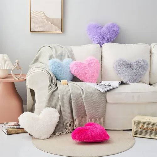 Vista 7 de MOOWOO Almohada de corazón esponjosa de felpa, almohadas peludas para regalos, almohada de amor, cierre de cremallera, Navidad, día de la madre, Azul