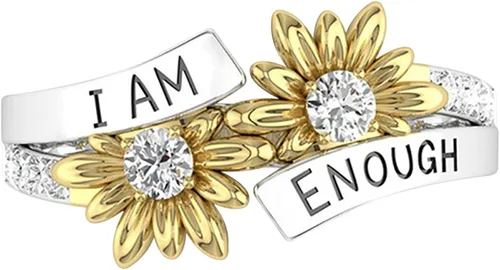 Vista 4 de Generic Juego de anillos para ti bicolor I Am Enough English con margaritas de diamantes a la moda multicolor anillos para mujer regalos para mujer