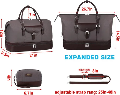 Vista 13 de IBFUN Bolsas de fin de semana para mujer, bolsa grande de lona para viaje, bolsa de viaje con compartimento para zapatos, 21 pulgadas, juego de 3
