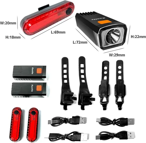 Vista 3 de Kunhe Luces de bicicleta recargables USB-C delanteras y traseras (2 o 4 o 10 o 20 paquetes) conducción nocturna para niños y adultos, 3 modos