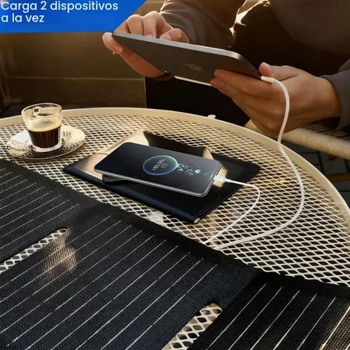 Vista 5 de Paneles solares portátiles de 30 W, ETFE Panel solar plegable con puertos USB-C/USB-A/CC para senderismo, camping, mochileros, cargador solar