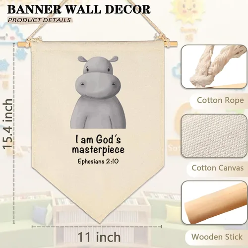 Vista 6 de Decoración de animales cristianos para guardería, versículo bíblico, selva, safari, banderín, banderín, regalo para bebés, niños, niñas, recién