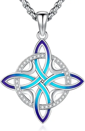 Vista 136 de Collar de pentagrama de plata de ley con triple luna, diosa celta, nudo celta, nudo de brujas, Ankh, sol y luna, Hécate, lilith, Santa Muerte