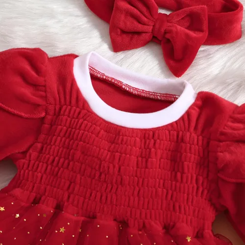 Vista 4 de YINGISFITM My First Christmas Baby Girl Outfit Newborn Furry Santa Cute Red Christmas Dress Romper Xmas Clothes