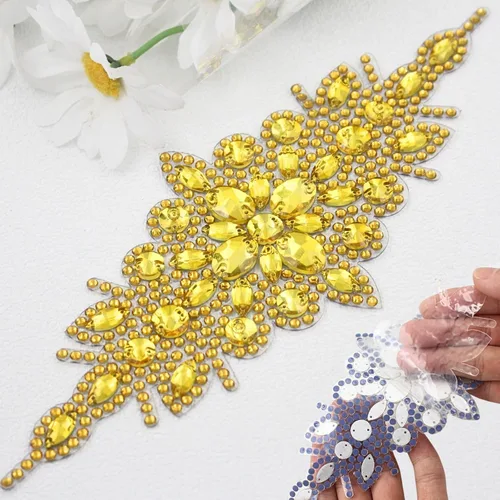 Vista 13 de PEARLY JUN 1 pieza de apliques de diamantes de imitación negros autoadhesivos, parches de cristal con adhesión térmica para ropa, adornos