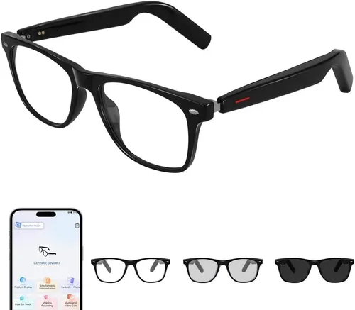 Vista 8 de Lentes inteligentes AI con patillas dobles desmontables (Bluetooth + estándar), chip DeepSeek R1, traducción AI en tiempo real, lentes de cambio