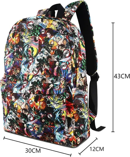 Vista 2 de Roffatide Mochila de dibujos animados de anime para mujeres y hombres, mochila estampada de 15.6 pulgadas, mochila para laptop, cosplay, color negro