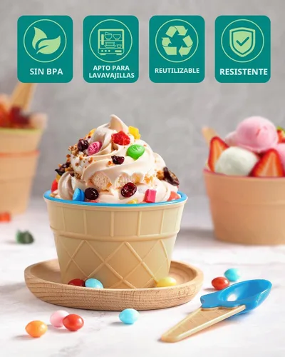Vista 4 de Juego de 12 cuencos y cucharas de helado de plástico para regalo de fiesta