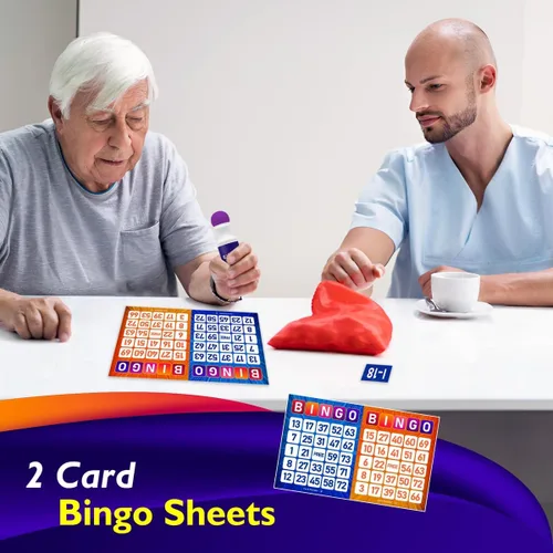 Vista 7 de Juego de bingo EXTRIC, juego de bingo para adultos y niños, set de bingo incluye rotuladores de bingo, tarjetas de bingo y números para llamar.