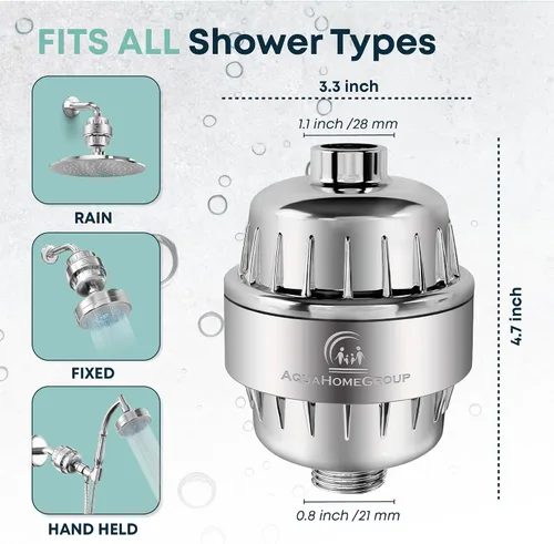Vista 7 de AquaHomeGroup Filtro de ducha para agua libre de cloro (incluye 2 cartuchos) – Elimina impurezas y olores para agua más limpia y fresca – Filtros