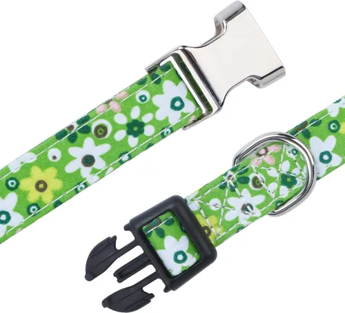 Vista 4 de Collares para perras hembras, diseño de rosa, girasol, margarita y leopardo en tamaño pequeño, mediano, grande para perras hembras, verde margarita