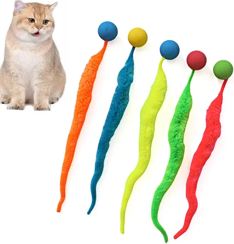 Vista 7 de Paquete de 5 bolas interactivas para gatos con gusano arcoíris para gatos