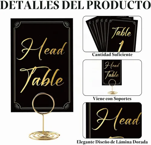 Vista 3 de 31 juegos de tarjetas de números de mesa con soportes, 1-30 elegantes tarjetas de asiento de mesa de color negro dorado, soporte de lugar de 2