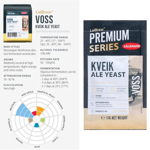 Vista 3 de LalBrew VOSS Kveik Brewing Levadura (1 paquete) - Levadura Kveik Ale - Hacer cerveza en casa - 0.39 oz Sachets - Saccharomyces cerevisiae - Vendido