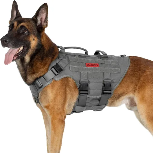 Vista 16 de OneTigris Arnés táctico grande para perros, arnés de perro ajustable sin tirones, arnés de perro resistente con asa, paneles grandes de gancho