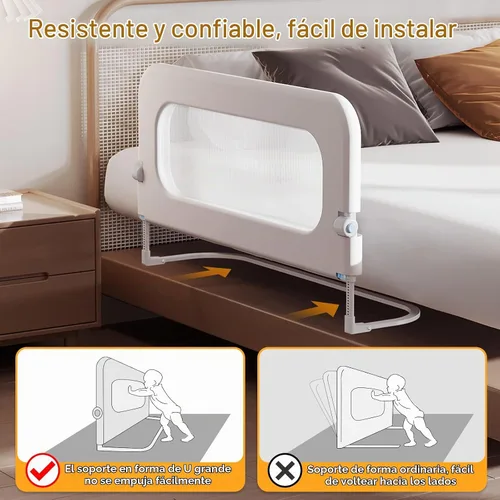 Vista 5 de Barandilla protectora para cama de bebé para niños pequeños, altura ajustable de 78.7 pulgadas, barandilla de cama abatible, barandilla lateral