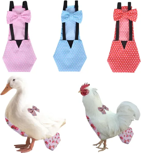 Vista 10 de MANON ROSA Pañales de pollo, gallinas bantam, juego de 3 piezas reutilizable con corbatín para aves de corral, pañales lavables e impermeables