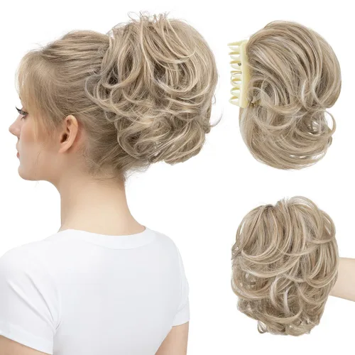 Vista 14 de Pinza de pelo con clip de garra, moño corto, pieza de cabello de moño desordenado, extensiones de cabello flexibles, ramificación de cabello