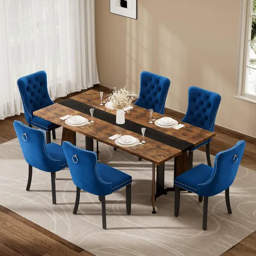 Vista 10 de Juego de mesa de comedor de 5 piezas con 4 sillas, mesa de comedor rectangular de madera de 71 pulgadas con sillas de comedor de terciopelo, tablero
