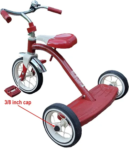 Vista 4 de Quadrapoint Tapacubos para bicicleta/triciclos compatibles con la popular marca Red Wagon, se adapta a ejes de 3/8 de diámetro (negro)