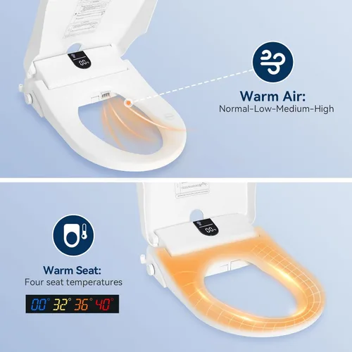 Vista 4 de YOURLITE Asiento de inodoro electrónico inteligente con secado al aire caliente, bidé de asiento con calefacción con boquilla de autolimpieza