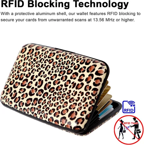 Vista 3 de Tarjetero pequeño con bloqueo RFID, cartera de metal delgado de aluminio, para mujeres y hombres