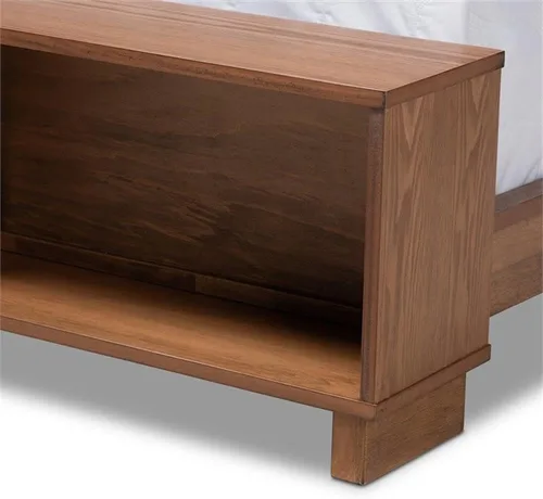 Vista 7 de Baxton Studio Regina - Cama de almacenamiento moderna de madera rústica con acabado marrón nogal y estantes integrados