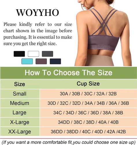Vista 4 de WOYYHO Brasier deportivo de espalda cruzada para mujer, brasier de yoga con tirantes, brasier de entrenamiento de soporte medio para gimnasio