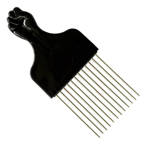 Vista 2 de Shoe String King SSK® Afro Pick con puño negro, paquete de 3 - Peine de metal afroamericano para el cabello