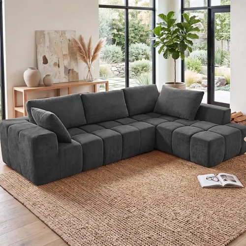 Vista 9 de Sofá modular sin hueso de 116 pulgadas para sala de estar, moderno sofá modular de felpilla con asiento profundo de gran tamaño, sofá nube con diván
