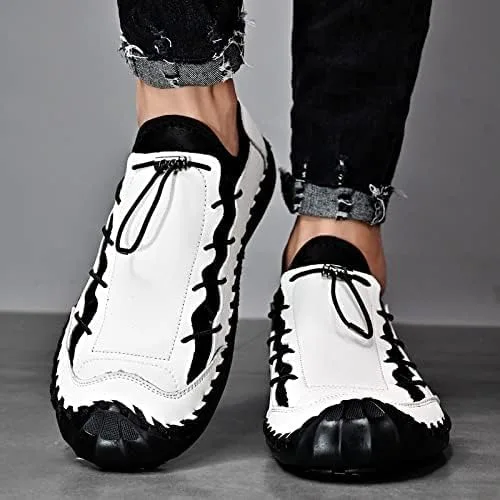 Vista 7 de LZDZN Zapatos casuales para hombre para hombre, mocasines de cuero, vestido para conducir, negro, marrón, amarillo, blanco, tamaño grande, ancho