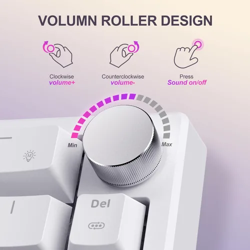 Vista 4 de X82 Teclado para juegos con cable con perilla de volumen, montaje de junta de teclado mecánico 60% RGB retroiluminado con software, mini teclados