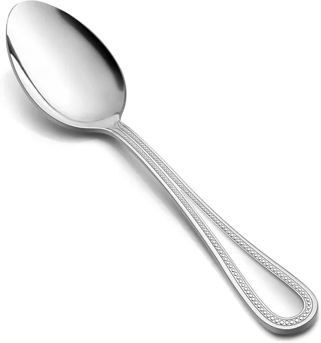 Vista 8 de E-far Juego de 12 cucharaditas de acero inoxidable con borde perlado de 6.7 pulgadas, cucharas de té de postre pequeñas para el hogar, cocina