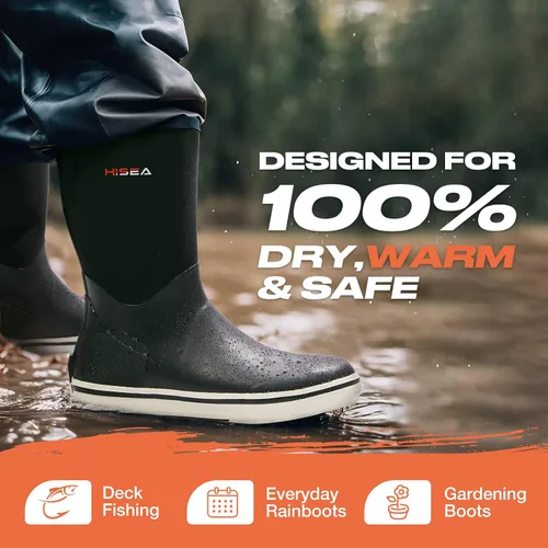 Vista 3 de HISEA Botas de lluvia de goma para hombre, impermeables, para jardín, pesca, exteriores