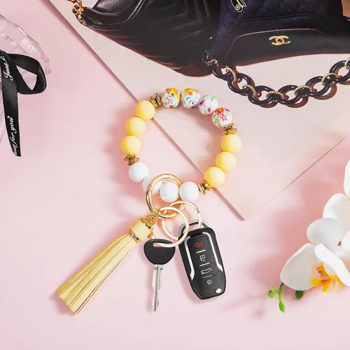 Vista 3 de Llavero de pulsera para coche, llavero con cuentas de silicona para mujer