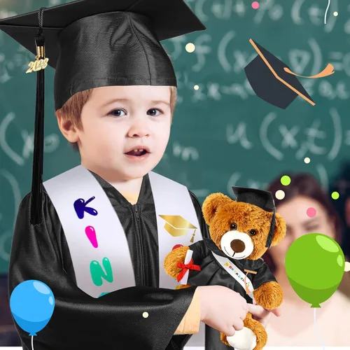 Vista 3 de Sintuff 7 piezas de gorro de graduación de jardín de infantes 2023 accesorios de graduación preescolar estola borla banda encanto oso regalos