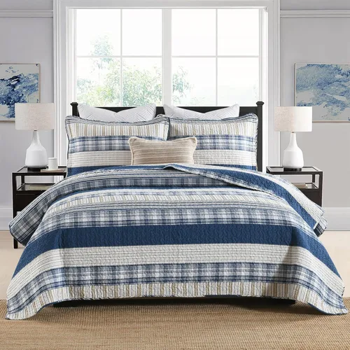 Vista 10 de Juego de ropa de cama con colcha Homzard tamaño individual - Juego de edredón 100% algodón, colcha de cama gris y azul para la cama, ropa de cama