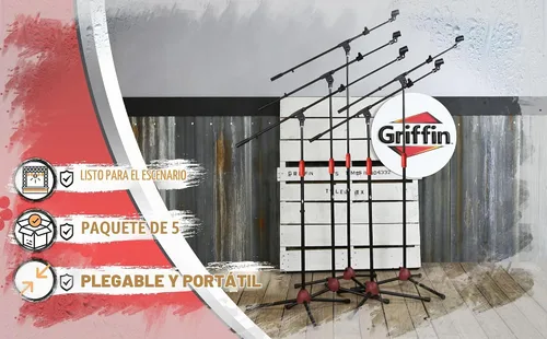 Vista 9 de GRIFFIN Paquete de 5 soportes para micrófono con brazos telescópicos y clips de micrófono (serie StageLOCK), soportes de trípode ajustables