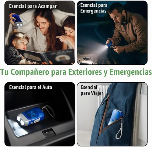Vista 8 de Evelots - Linternas de emergencia con manivela - 4 unidades - para camping, hogar, automóvil - Luces LED brillantes dobles - Ideal para senderismo