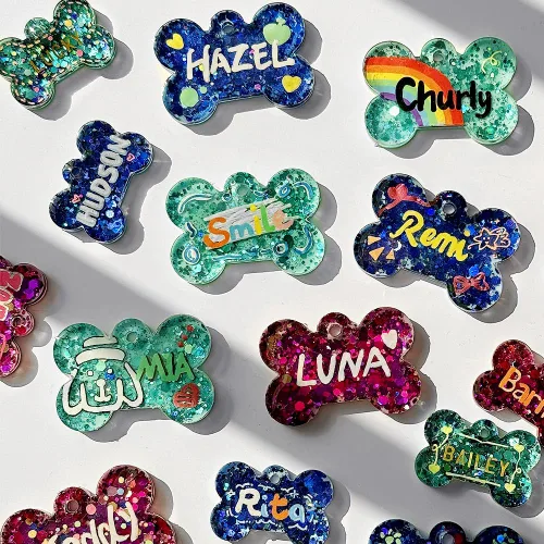 Vista 5 de ResinWorld Juego de moldes de silicona de hueso de perro de 2 y 1.5 pulgadas con 15 llaveros y 15 anillos de salto, molde de etiqueta para mascotas