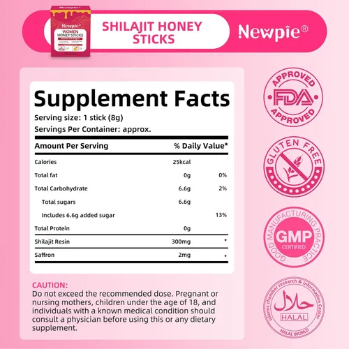 Vista 2 de Palitos de Miel Shilajit para Mujeres, Palitos de Miel Pura del Himalaya Sabor Fresa Impulso de Energía Mezcla Herbal de Alta Potencia para Impulso