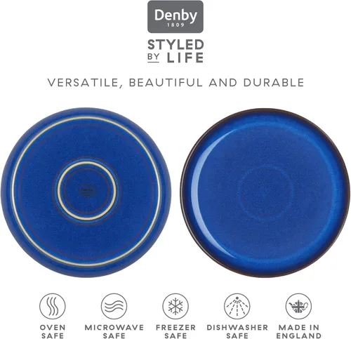Vista 3 de Denby 1048825 - Juego de platos llanos (2 piezas, color azul imperial)