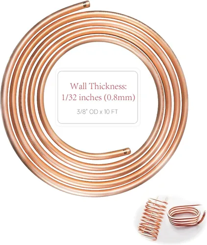 Vista 12 de Tubo de Cobre 99.9% 1,27 cm de diámetro exterior x 1,1 cm de diámetro interior 1,5 m, Pared del Tubo: 0,8 mm, Tubos Redondos Sin Costuras T2