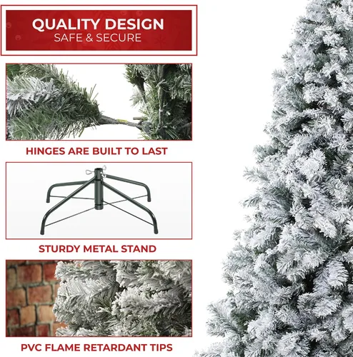 Vista 5 de Casafield Árbol de Navidad artificial de pino nevado realista sin iluminación de 6 pies con soporte de metal resistente