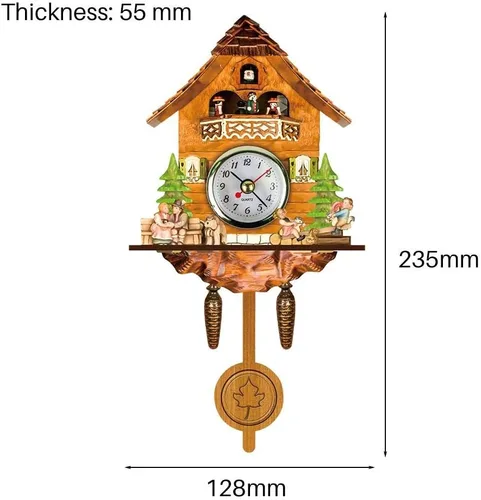 Vista 4 de FITBEST Reloj de cuco tradicional de madera hecho a mano con pájaros, funciona con pilas, reloj de cuarzo de péndulo de pared para decoración