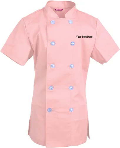 Vista 6 de Abrigo de chef bordado para mujer, camisa de chef de manga corta, abrigo de cocinero personalizado con tu texto Manzana Verde (Apple Green)