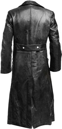 Vista 3 de Uniforme alemán de la Segunda Guerra Mundial, abrigo militar vintage, gabardina de cuero negro, chaqueta larga, disfraz de cosplay