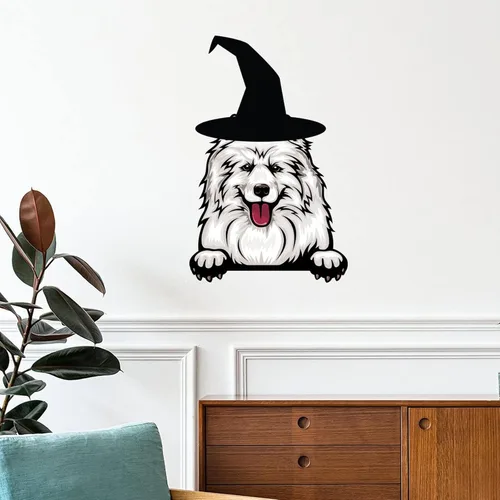 Vista 9 de Calcomanías de pared de Halloween con diseño de brujas, calcomanías de feliz Halloween, calcomanías de bienvenida para perro pug, decoración